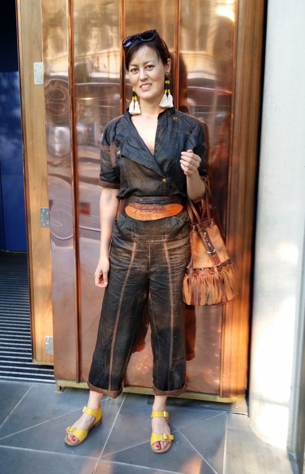 leather silk jumpsuit