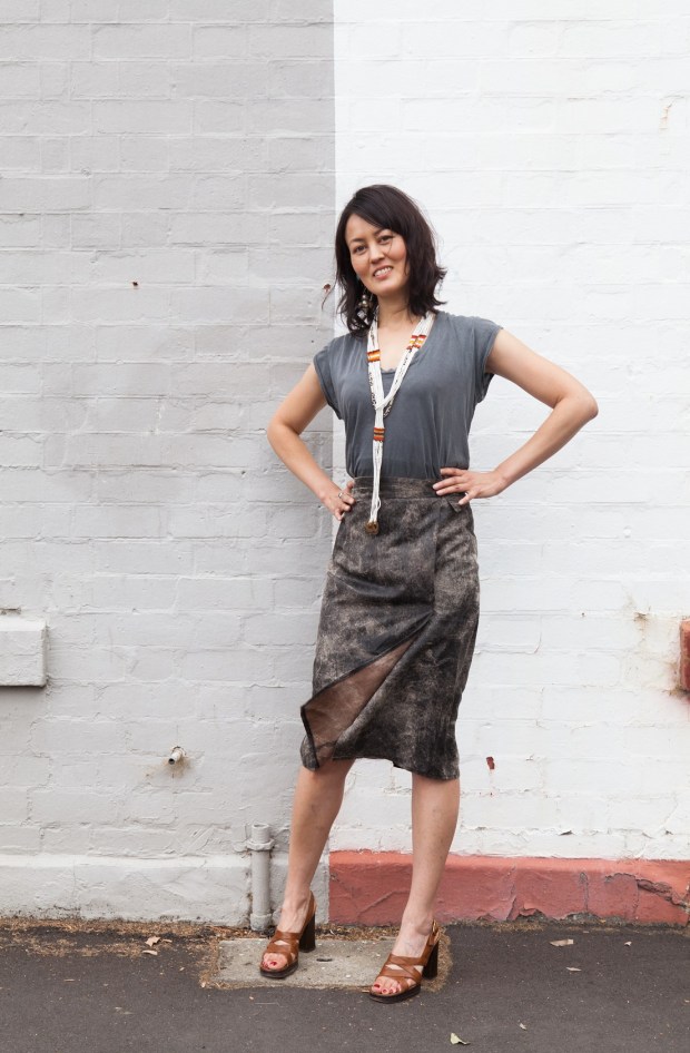 leather look skirt DIY T-shirt