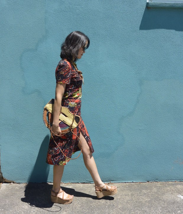 Asian batik suit walking