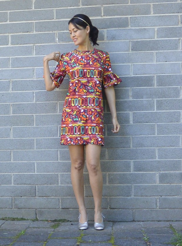 sewing colourful dress