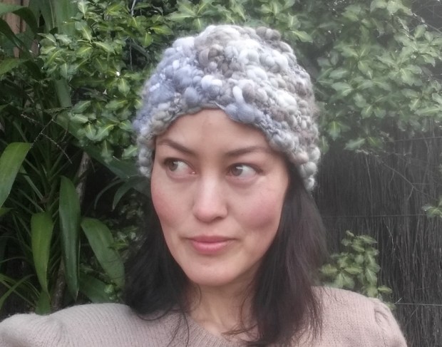 crochet grey wool turban